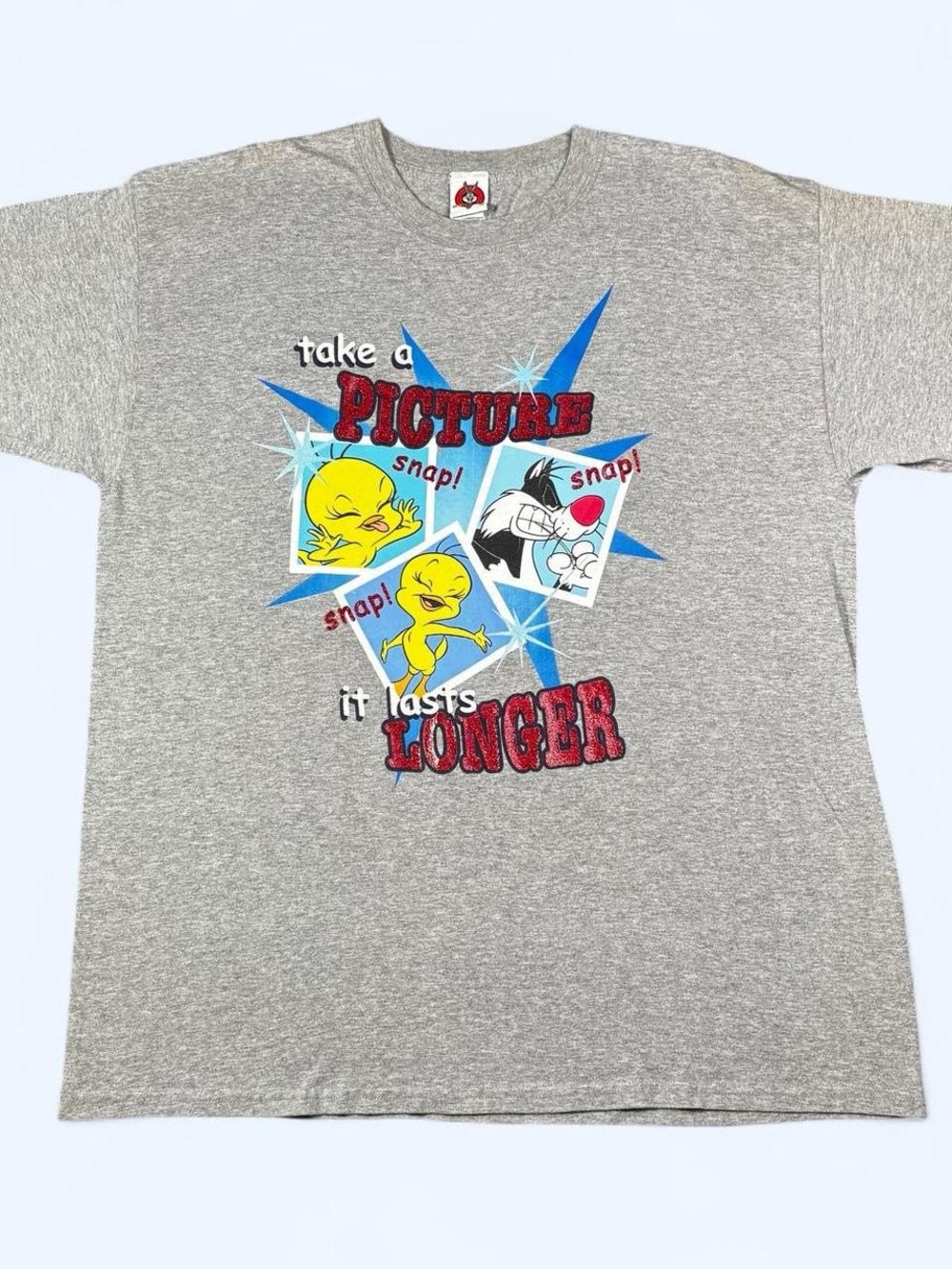2003 Looney Tunes Tweety Sylvester Take a Picture T-Shirt XL Glitter Graphic